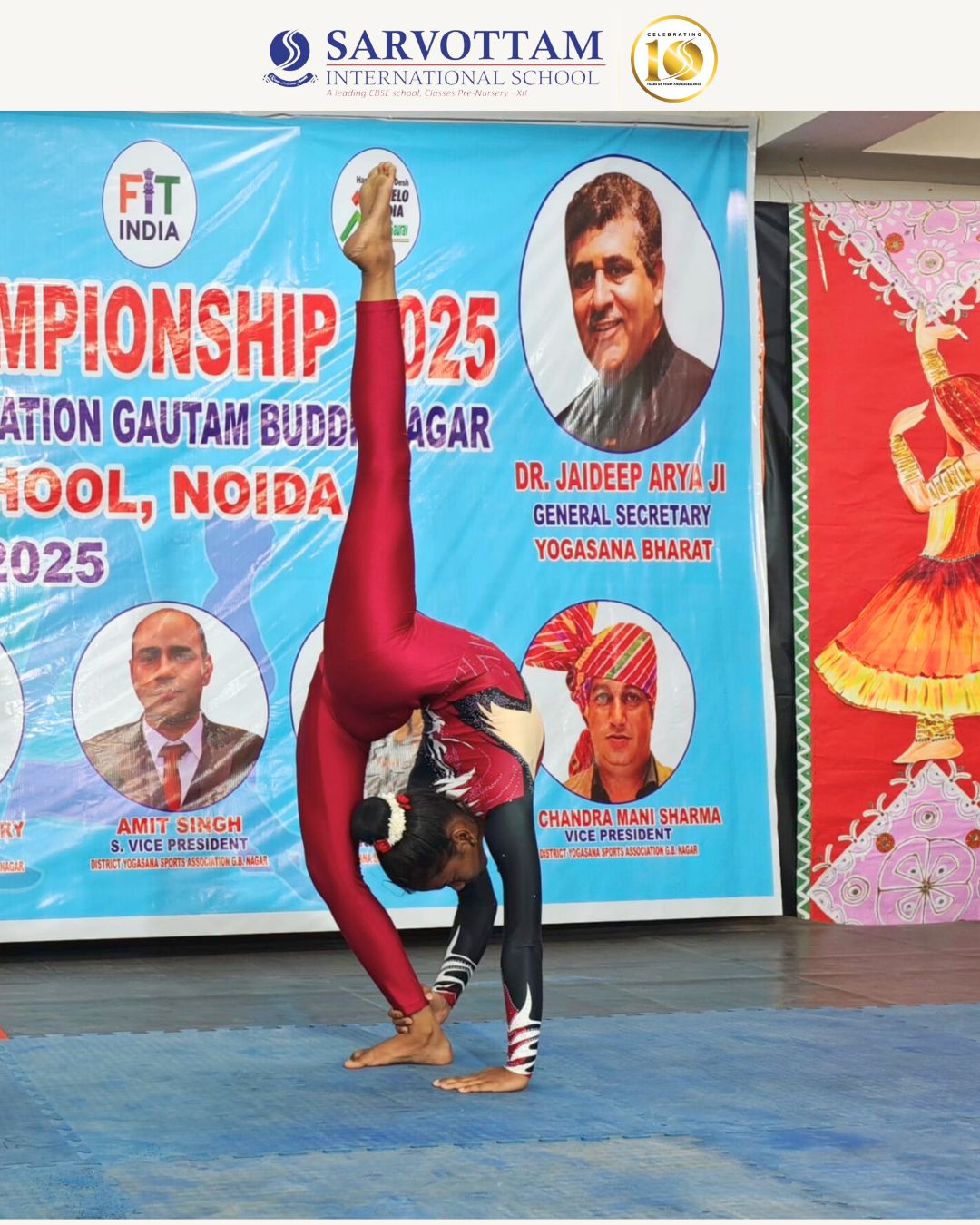 ARYA 9C IMPRESSED WITH STRENGTH AND DISCIPLINE GRABBING GOLD IN U 14 AND SECURING A SPOT IN THE STATE CHAMPIONSHIP AT THE GAUTAM BUDH NAGAR DISTRICT YOGA CHAMPIONSHIP HELD AT JAYPEE INTERNATIONAL SCHOOL NOIDA