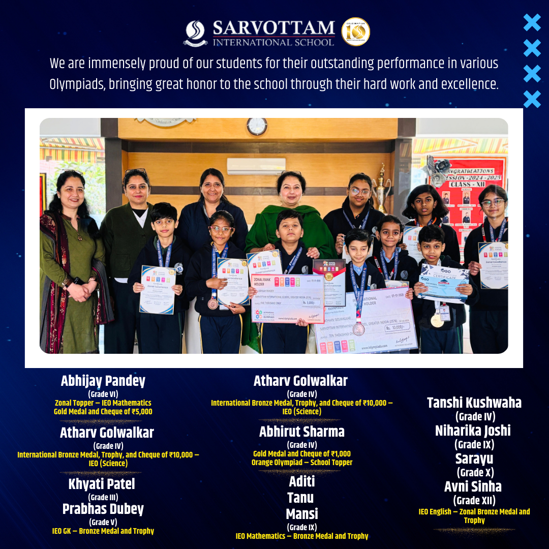 WE ARE IMMENSELY PROUD OF OUR STUDENTS FOR THEIR OUTSTANDING PERFORMANCE IN VARIOUS OLYMPIADS BRINGING GREAT HONOR TO THE SCHOOL THROUGH THEIR HARD WORK AND EXCELLENCE